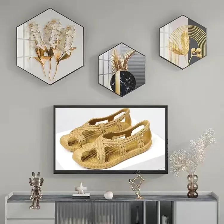 Retro handmade woven shoes with soft soles anti slip beach shoes for men's and women's rattan woven grass sandals slippers