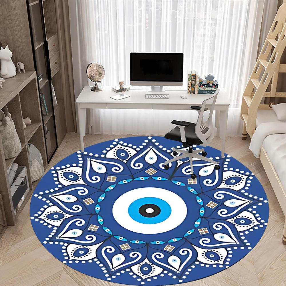 1pc Evil Eye Mandala Office Round Area Rug,  Mat Suitable For Office, Under Office Chairs Bedroom Living Room Home Decor, Room Deco
