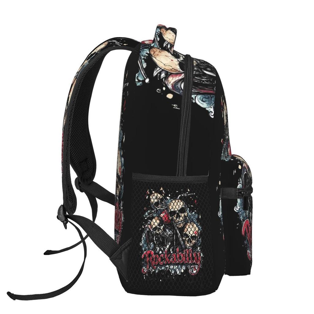 Gotische Rockabilly Rock And Roll Schedel Dobbelstenen Rockers Student Rugzak Schooltas Dagrugzak voor Mannen Vrouwen Boekentas Schoudertassen