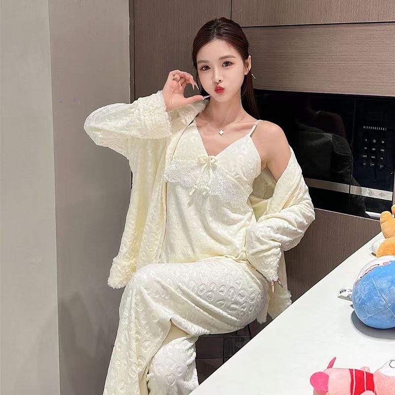 Women's Leopard Print Long Sleeve Pajama Set - Warm & Luxurious for Autumn and Winter