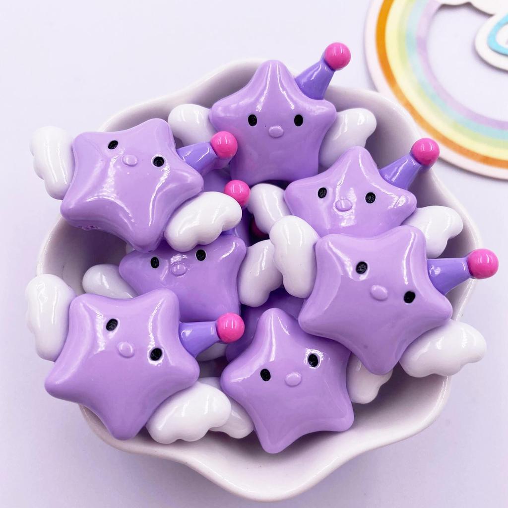 Resin Kawaii Colorful Cartoon Angel Star Baby Flatback Stone Figurines 6PCS DIY Bow Scrapbook Accessories Home Decor Crafts