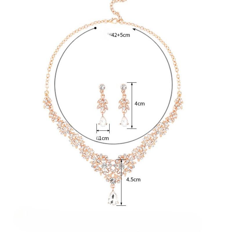 GemChic Women's New Exquisite Alloy Hollow Flowers Crystal Zircon Drops Pendant Necklace Earrings Two Piece Set Birthday Christmas Jewelry Gift