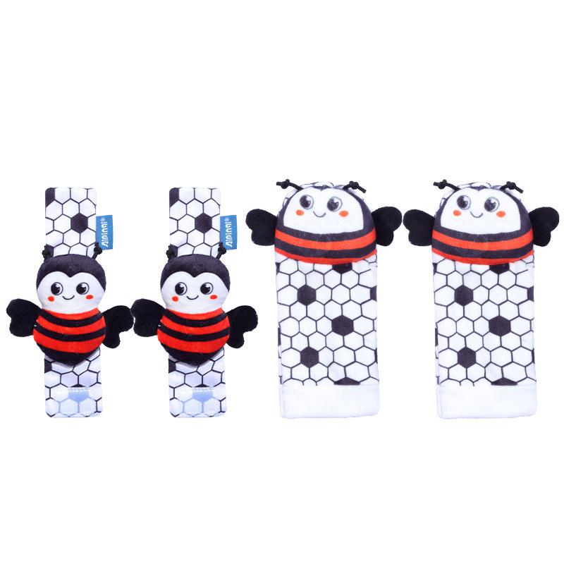 4 PZ/SET Calzini Sonaglio per Bambini Set Sonagli da Polso Animali di Peluche Carini Calzini Trova Piedi 0~12 Mesi Per Neonati Regalo