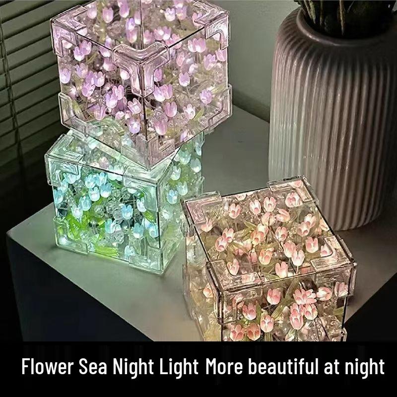 Tulip Night Light: Handmade 3D Magic Cube Atmosphere Lamp Gift