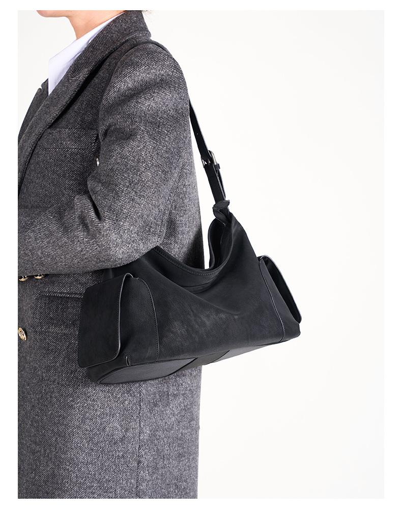Fur pearlescent vegetable tanned leather Xiaoyao hobo bag retro large capacity one-shoulder crossbody bag female niche commuter tote bag
