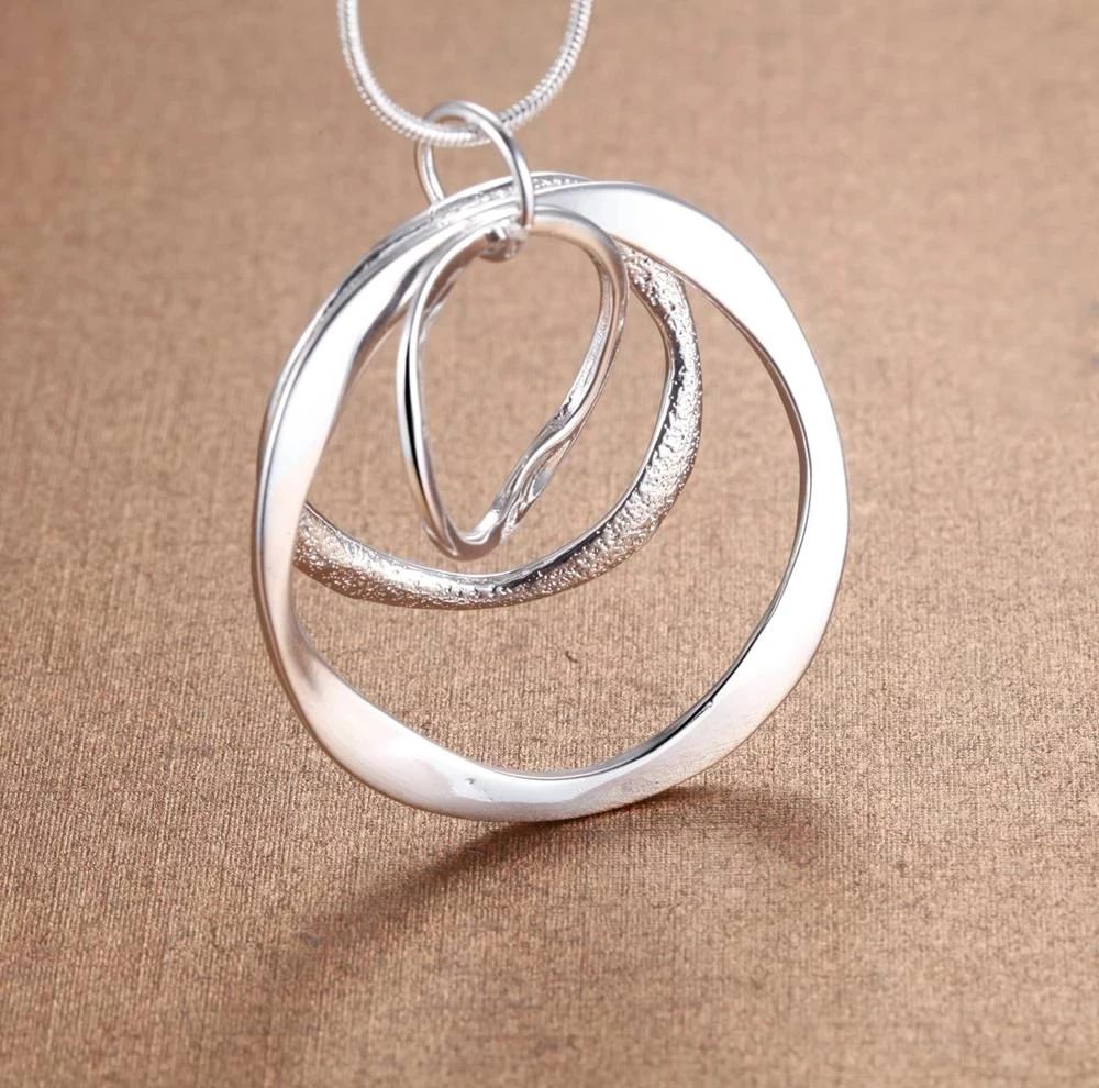 40-75cm Charms Nobel 925 Sterling Silver Bohemia Three Circle Pendant Necklace for Women Wedding Jewelry Party Christmas Gifts