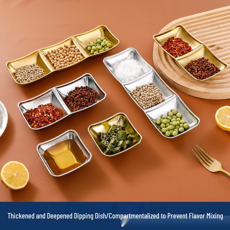 304 Stainless Steel Two- and Three-Compartment Korean Dipping Sauce and Seasoning Dish for Home Use