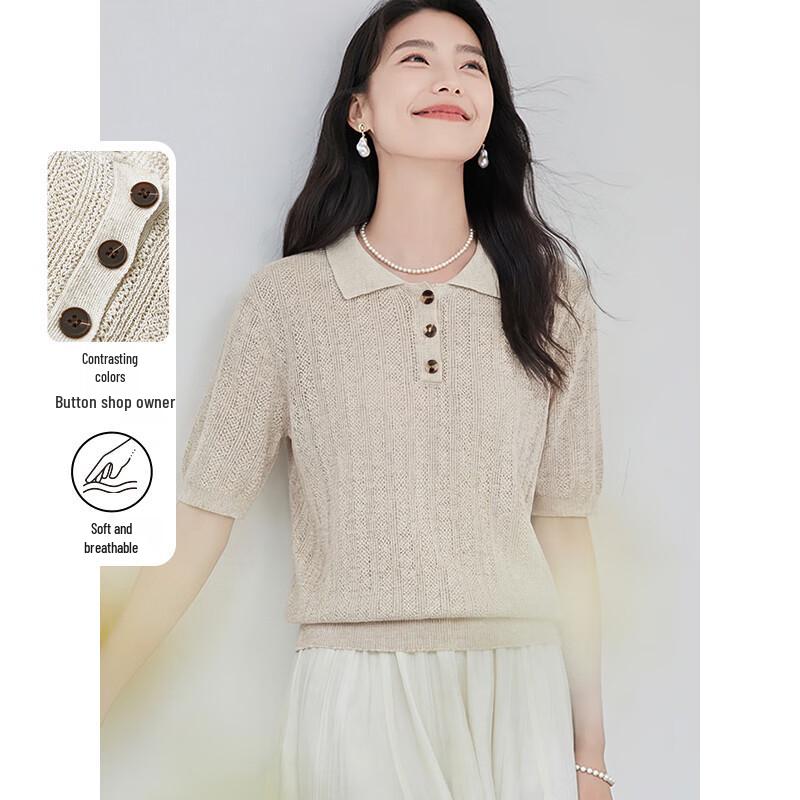 Women s Summer Knit Polo Short-Sleeve Top M