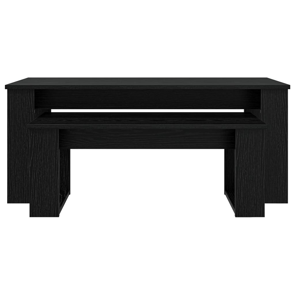 Coffee Table Set 2 Pcs Black Oak Effect Wood Based Material