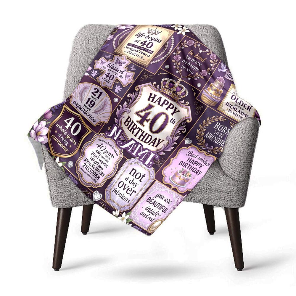 40Th Birthday Celebration Customize Your Name Home Blanket Birthday Celebration Gift Comfortable Soft Lightweight Allseason Multipurpose Blanket For