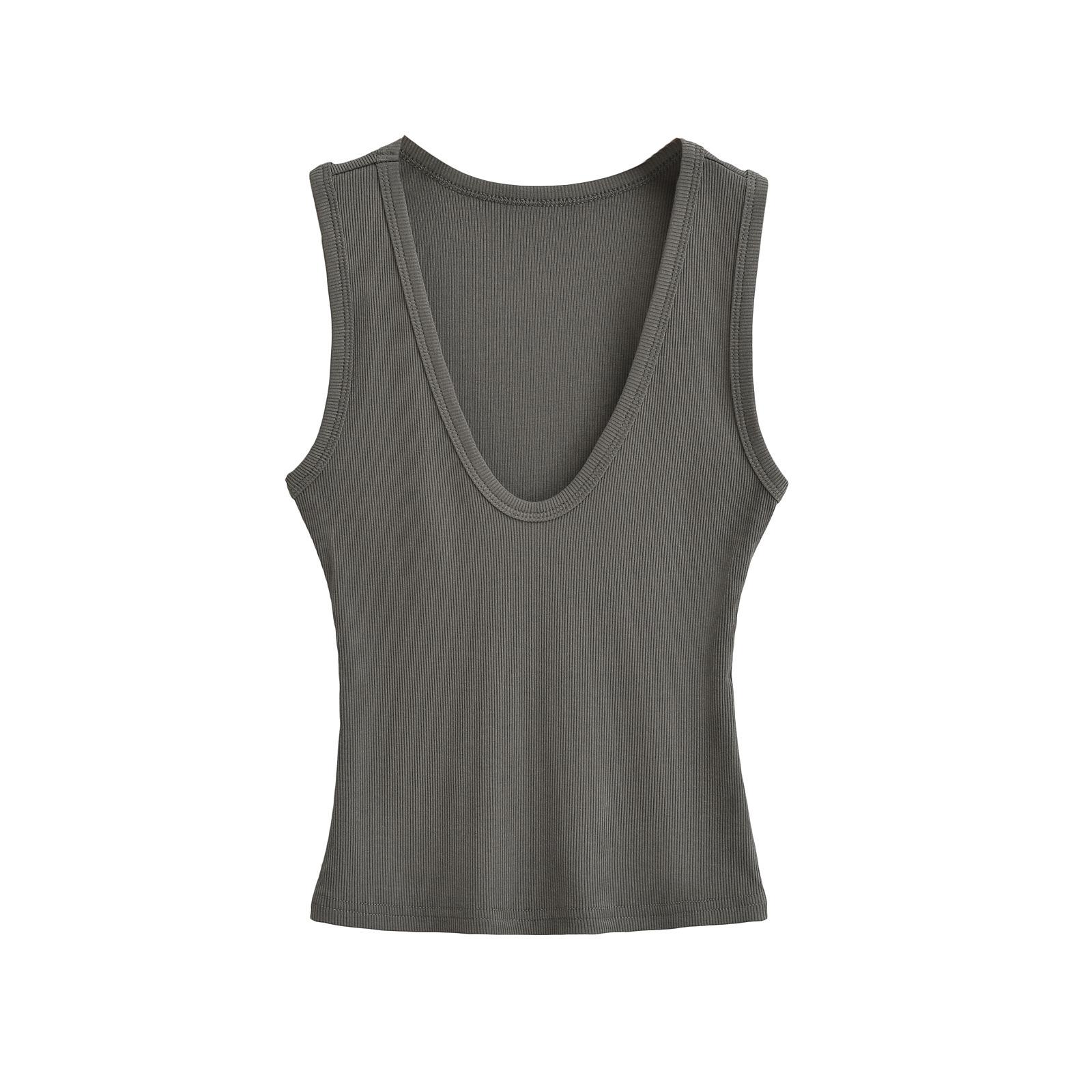 

Летняя мода 2024 года, женская майка-камисоль с глубоким U-образным вырезом, без рукавов, облегающая Medium серый