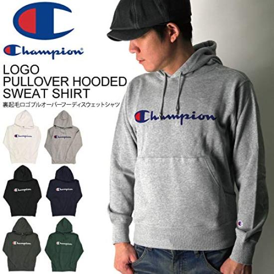 Hoodie Sweatshirt Long Sleeve Brushed Lining Classic Script Logo Print Hooded Sweatshirt Dark Green S [Champion] C3-Q107 Men's