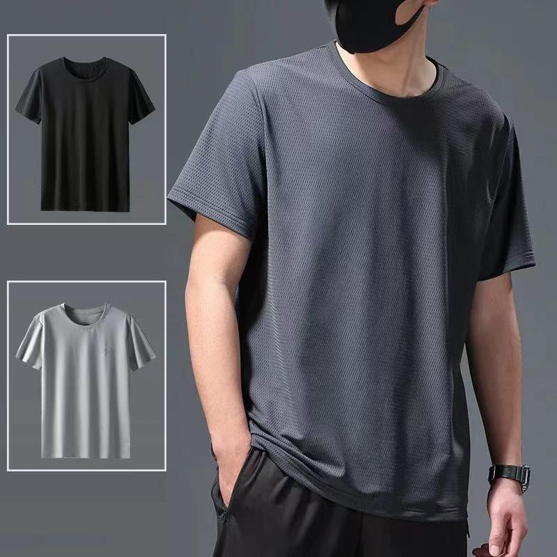Men's Summer Ice Silk Mesh Quick-Dry Breathable Loose Fit Short-Sleeve T-Shirt, Plus Size