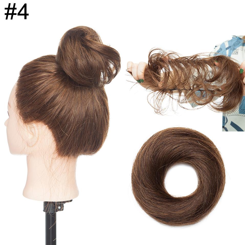 100% cabello humano moño Scrunchies Updos donut moño extensiones de cabello envolver cola de caballo