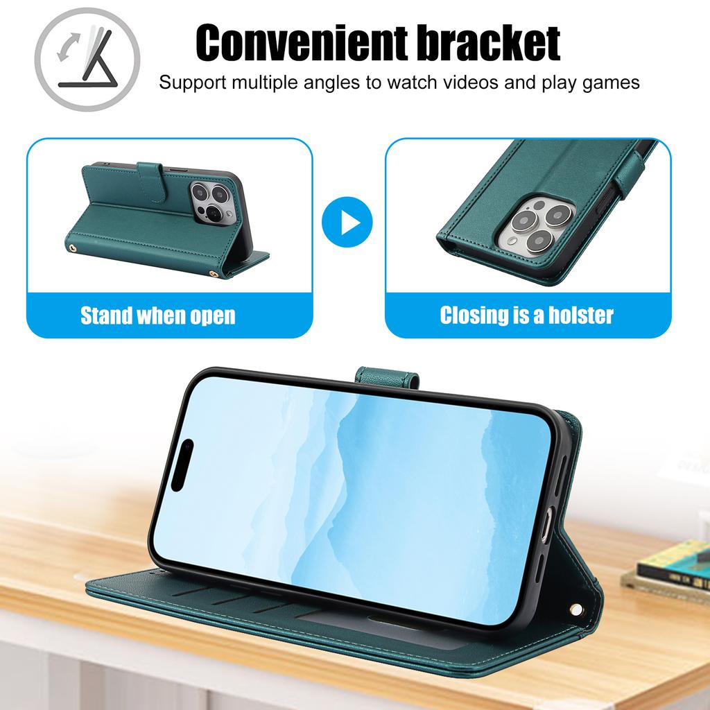 SY-003 For iPhone 14 Pro Case PU Leather Stand View Phone Wallet Cover with Hand Strap