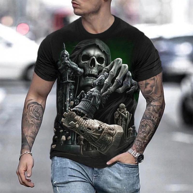 Streetwear Essential: Men's Short Sleeve T-Shirt With 3D Skull Graphic