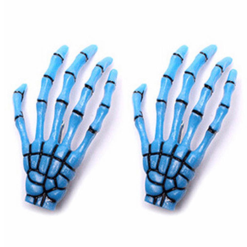 2PCS Women Harajuku Skull Skeleton Hand Hair Clip Bone Claw Hairpin Halloween Hair Accessories