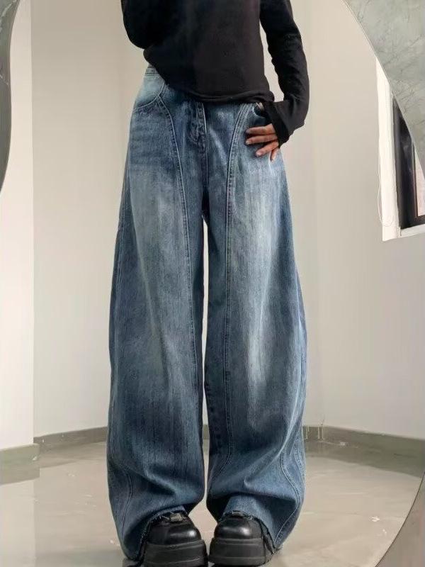 Retro Blue High-Waist Wide-Leg Jeans for Women - 2026 Loose Curved Design