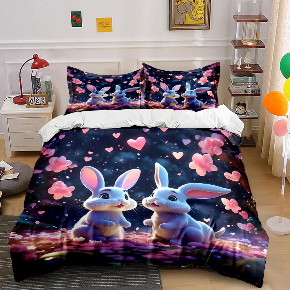 Romantic Rabbit Decoration Set For Couples Exquisite Three-Piece Bedding Set Gift For Kids And Adults