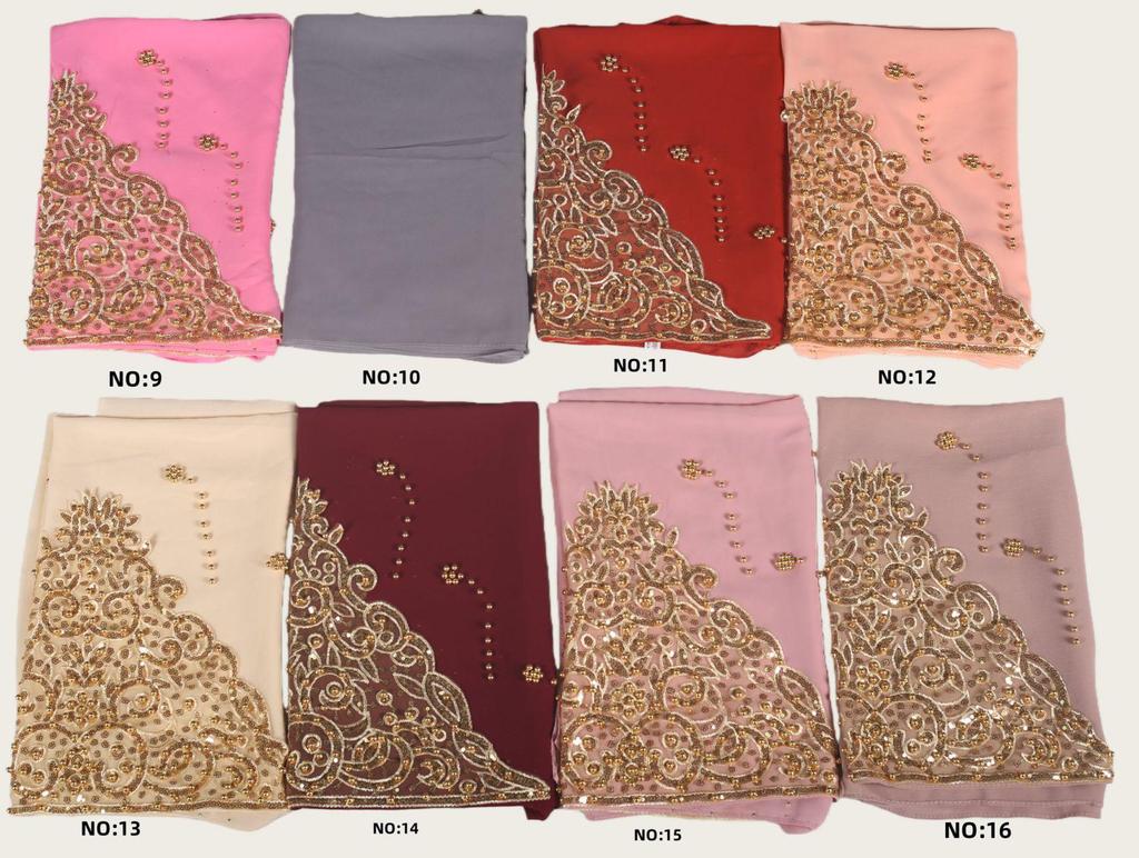 A092 Beaded Chiffon Ethnic Headscarf - Southeast Asia Fashion Scarf