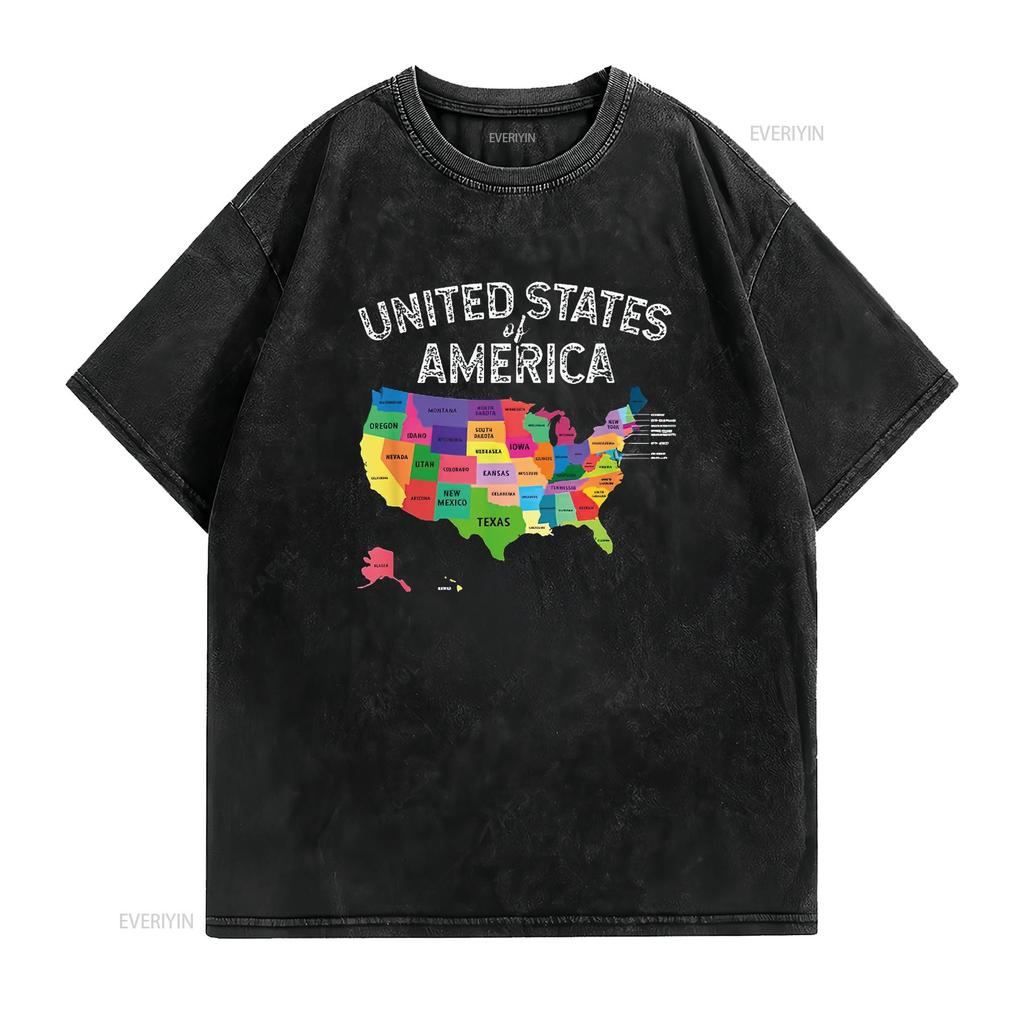 Verenigde Staten Kaart T-shirt USA voor mannen vrouwen kinderen vintage Gewassen designer kleding grafisch Veelzijdig Rekbaar Comfortabel