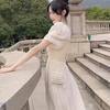 Gentle Style Summer Dress: French Square Neck, Puff Sleeve, Slim Fit, Campanula Style.