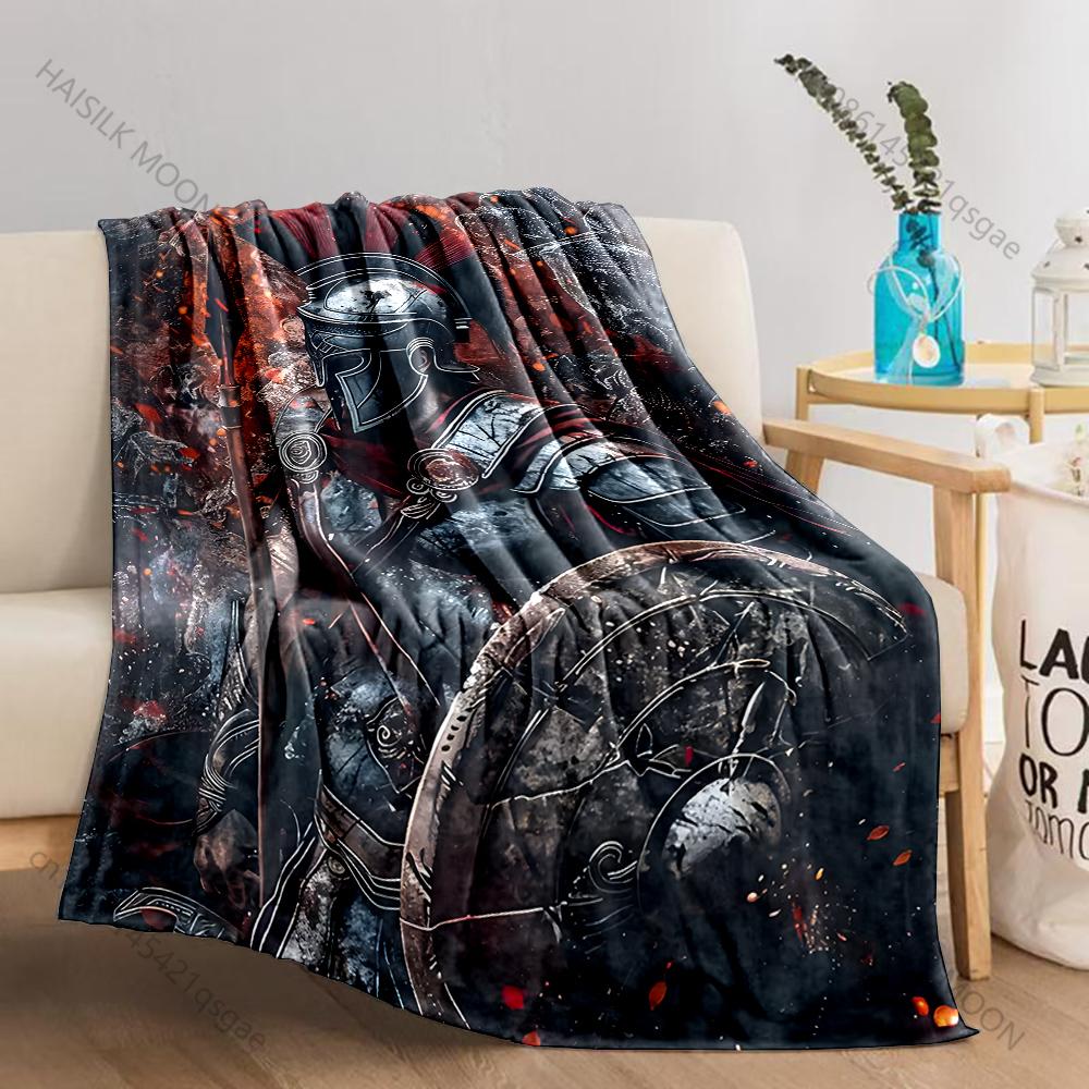 1PC Warrior, Helmet, Spear Print Adult Children Warm Blankets Home Travel Car Soft Comfortable Suitable for All Seasons