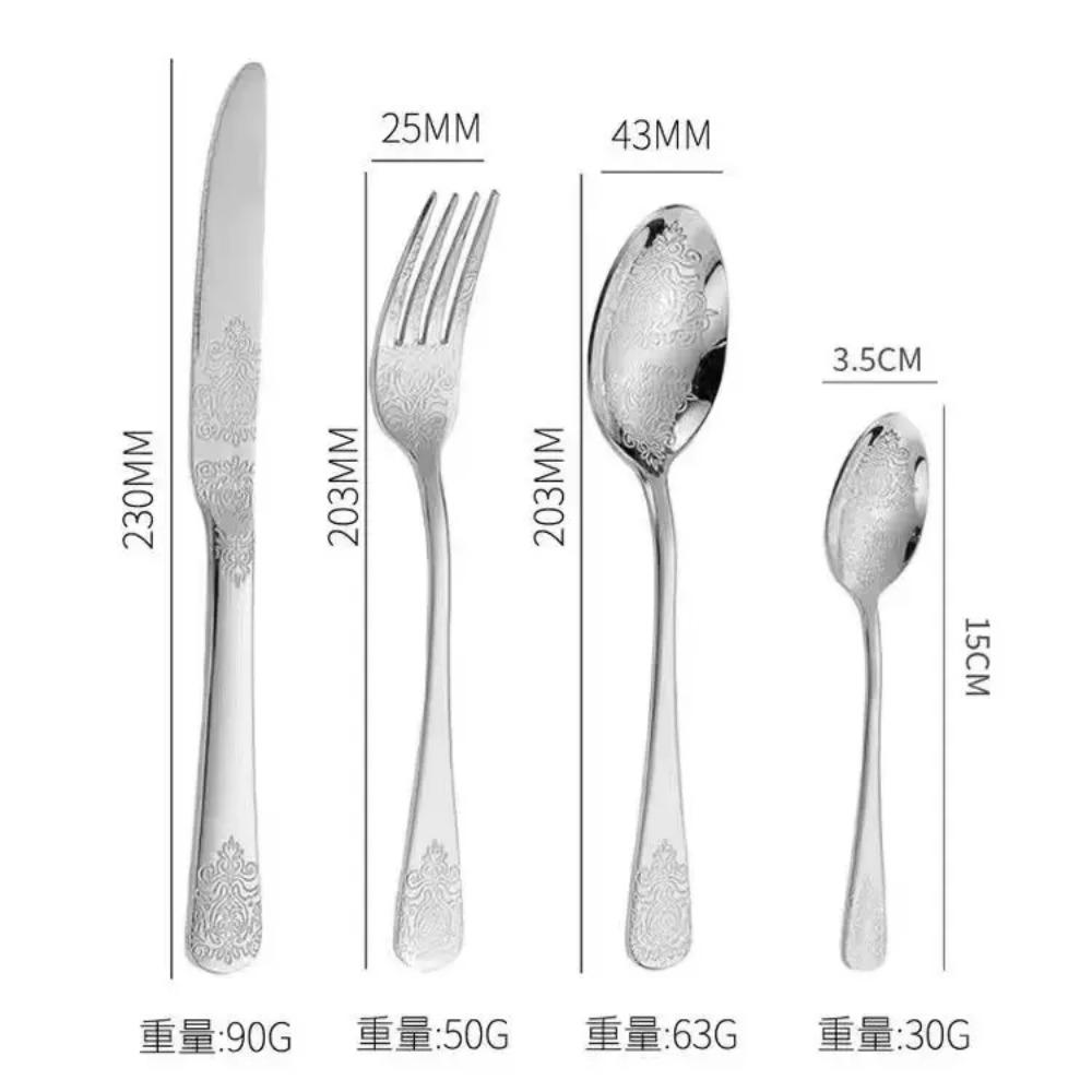 Stainless Steel Cutlery Set Unique Floral Engravings High-end Steak Knife, Fork, Dessert Spoon, Suitable for Banquets Parties