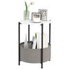 Round 2-Tier Side Coffee Table with Fabric Basket, Metal, Grey and White