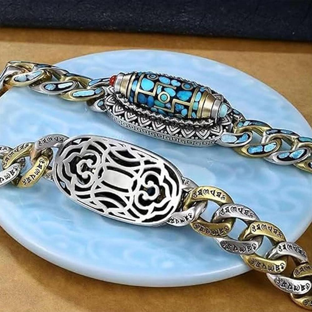 Türkis Six-character Mantra Neun-Augen Dzi Perlenarmband, Vintage Mala Perlen, Amulett Glück Glücksbringende Perlenarmbänder
