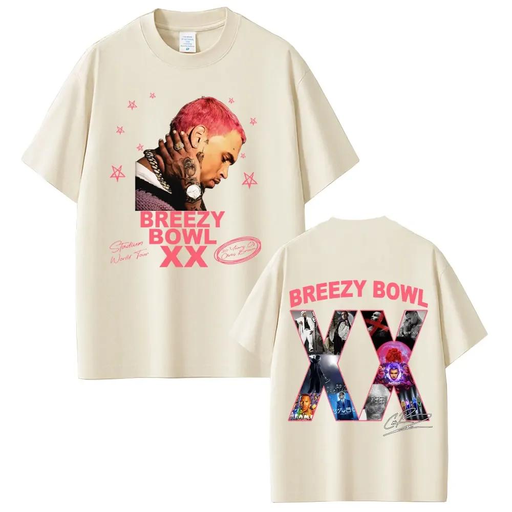 Rapper Chris Brown Breezy Bowl XX Tour 2025 Tshirt Unisex Women Hip Hop Fashion Oversized Short Sleeve T Shirts Streetwear Unisex