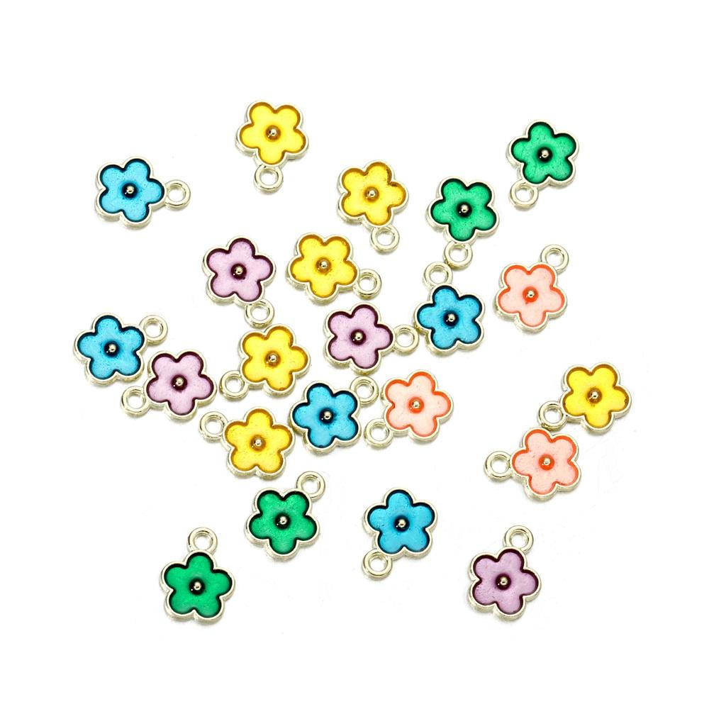10pcs/bag Colorful Flower Heart Charms Pendants Enamel Metal Necklace Bracelet Charm For DIY Jewelry Making Supplies Accessories