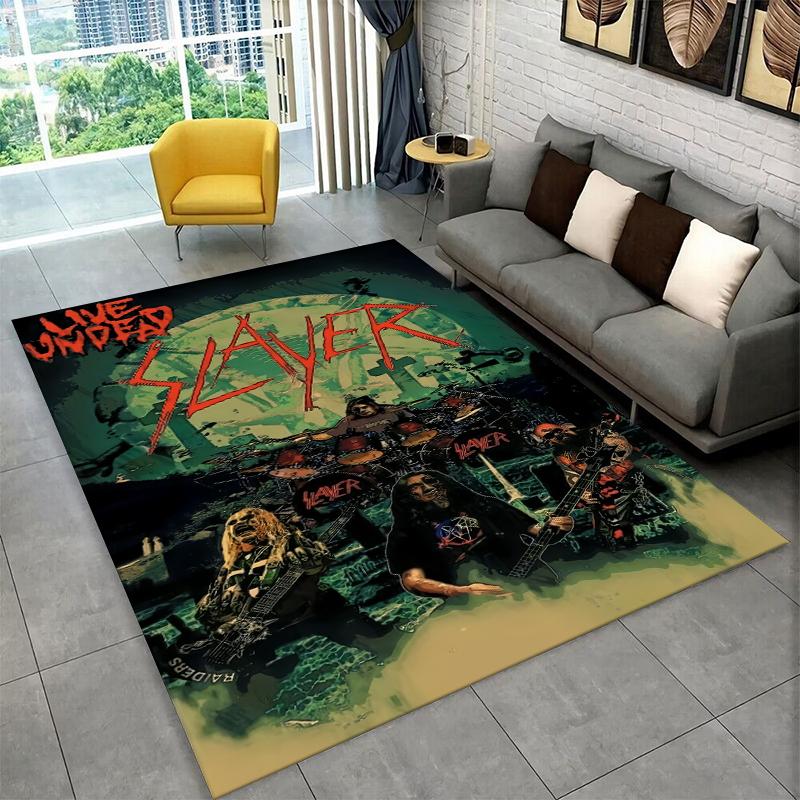 Tappeto Tappetino Retro Slayer Heavy Metal Rcck Band Segno per Camera da Letto Soggiorno Divano Zerbino Decorazioni per la Casa, Tappeto per Area Giochi Bambini Antiscivolo