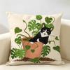 Cat Is Leisure Life Square Cushion Cover Durable Hypoallergenic Organic Linen Pillow Cover Short Size Washable Skin-Friendly