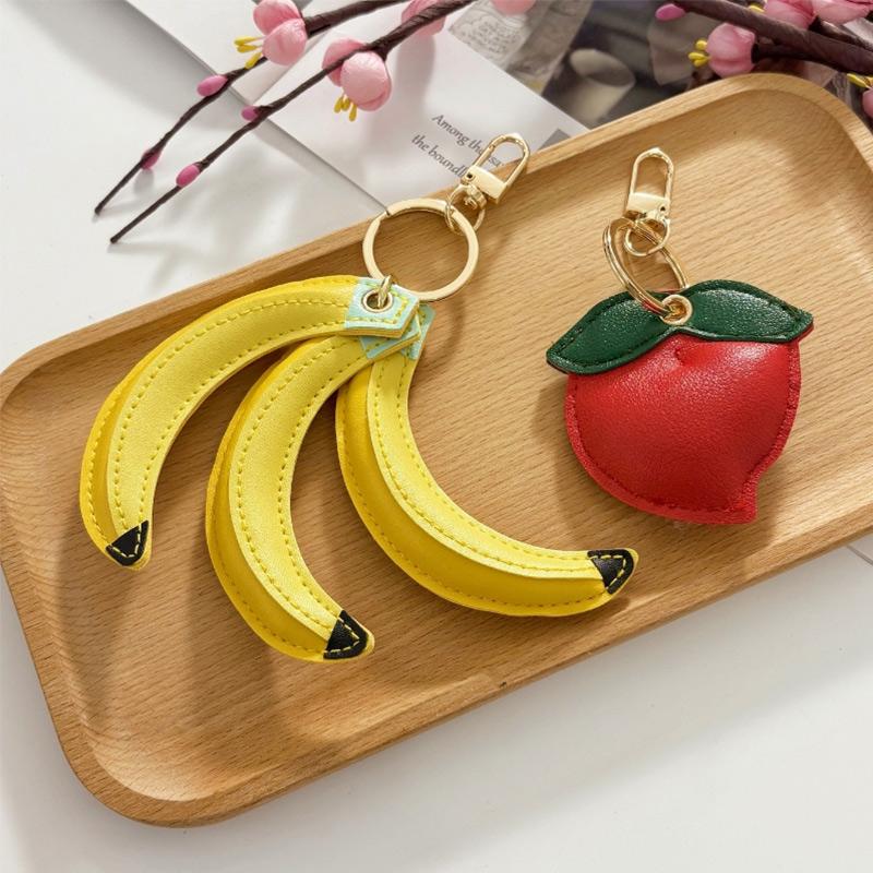New Cute Banana Peach Shape Bag Pendant Personality Design Fruit Keychain Pendant Fashion High Quality Pu Versatile Pendant Gift
