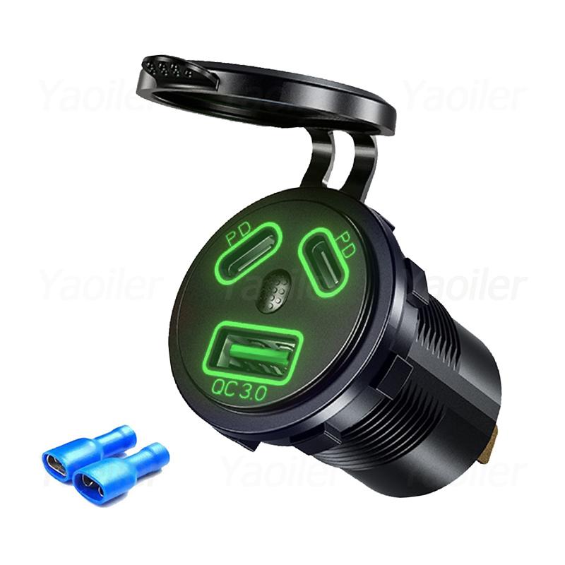 

Автомобильное зарядное устройство Kewig Quick Charge 3.0 Dual USB C, 3 порта, водонепроницаемое, 12 В/24 В, USB, быстрая зарядка, розетка со светодиодным вольтметром