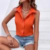 Camicetta da Donna Arancione a Coste Senza Maniche con Bottoni e Collo Camicia Casual Estiva Monocolore