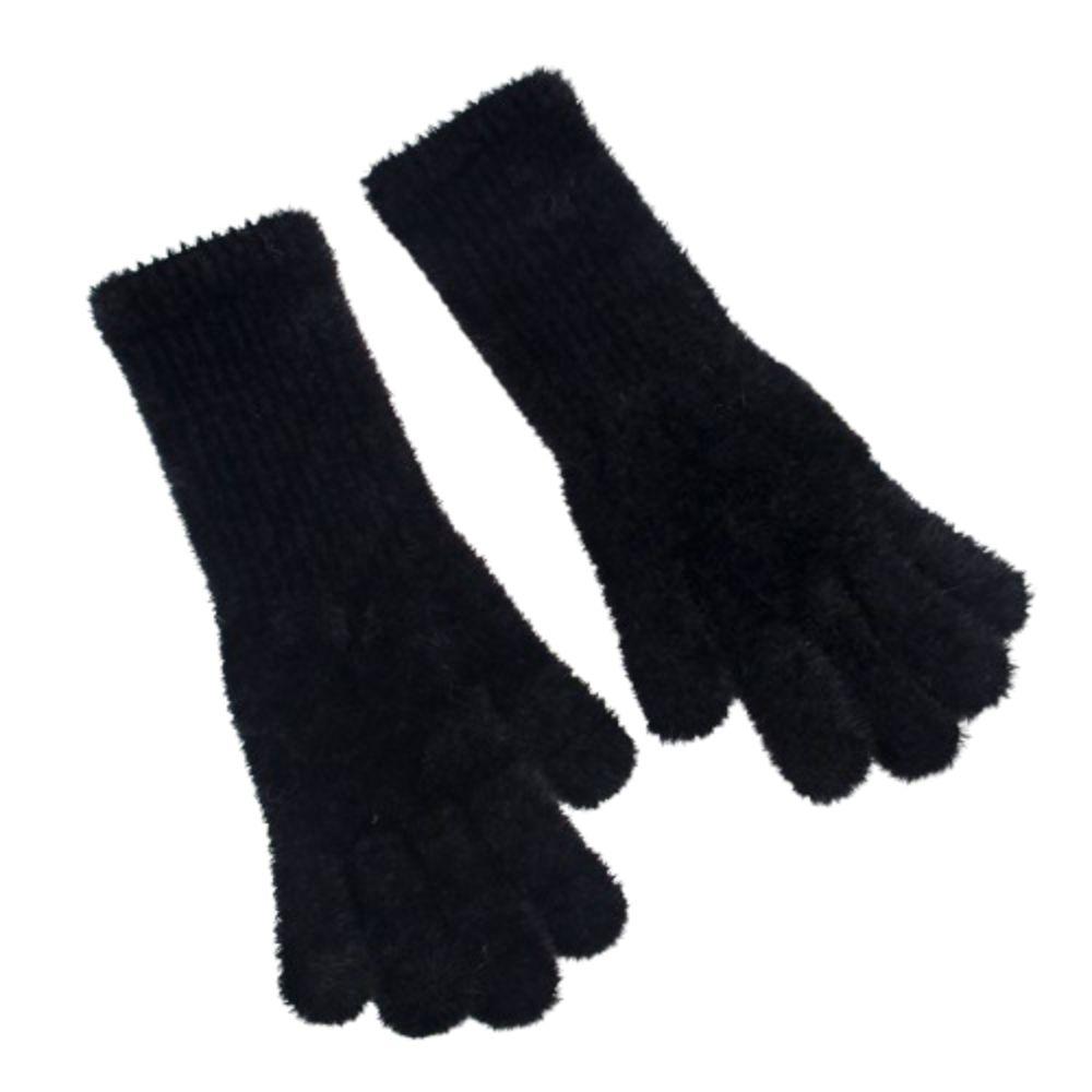 

Windproof Plush Knitted Gloves Winter Women Mittens Cute Faux Fur Gloves Male чорний