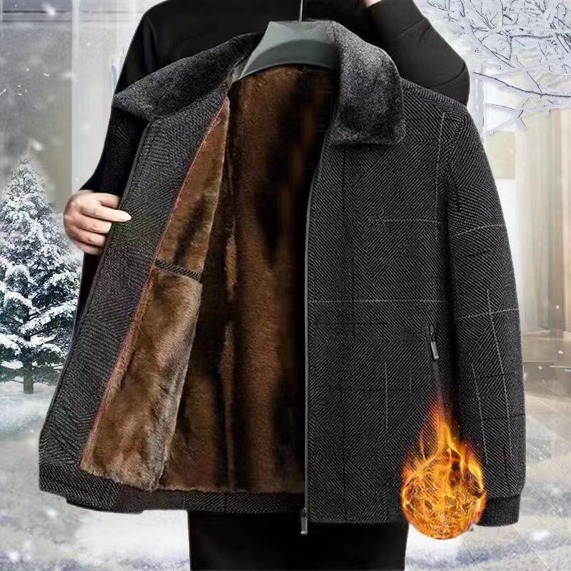 Dad's Thickened Velvet Autumn and Winter Chenille Middle-aged and Elderly Men's Casual Jackets and Elderly Men's Jackets