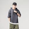 Summer Hooded T-Shirts Men Solid Short Sleeve Loose Streetwear Tees Male Vintage Casual Sports Tshirt Hooded Neck Tops Plus Size