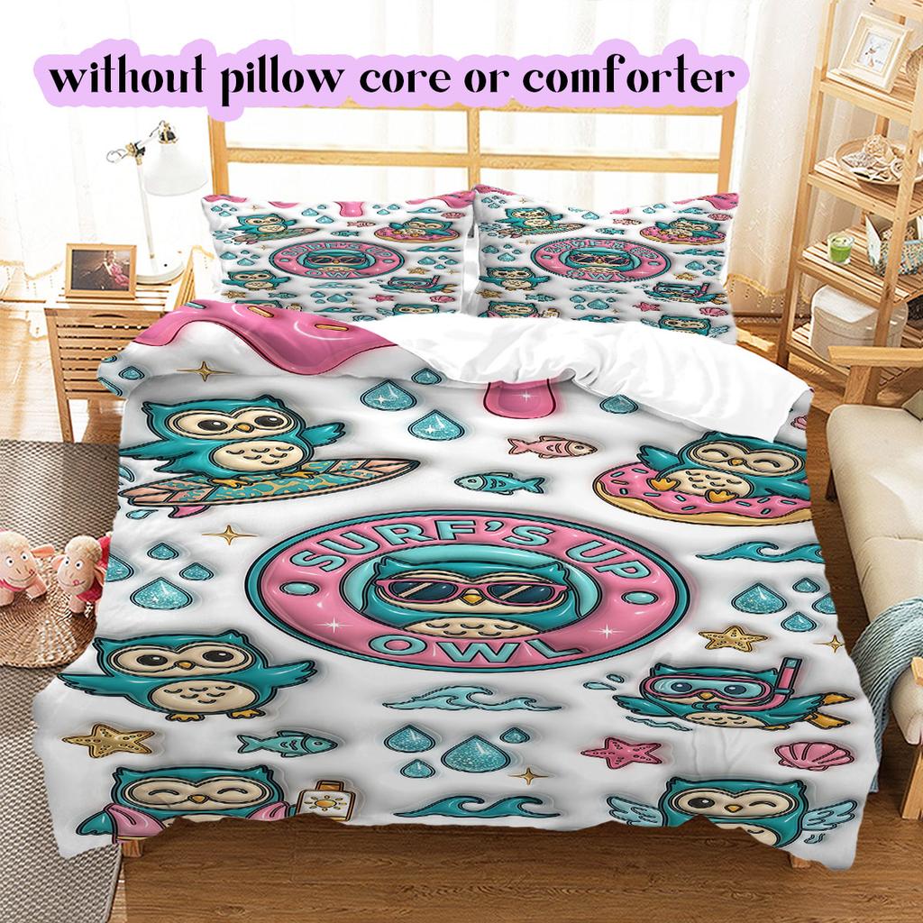Cute animals surfing Pattern Bedding,Quilt Set Quilt Cover Pillowcase Home Birthday Gift (1*duvet cover+2*pillowcase,without core)