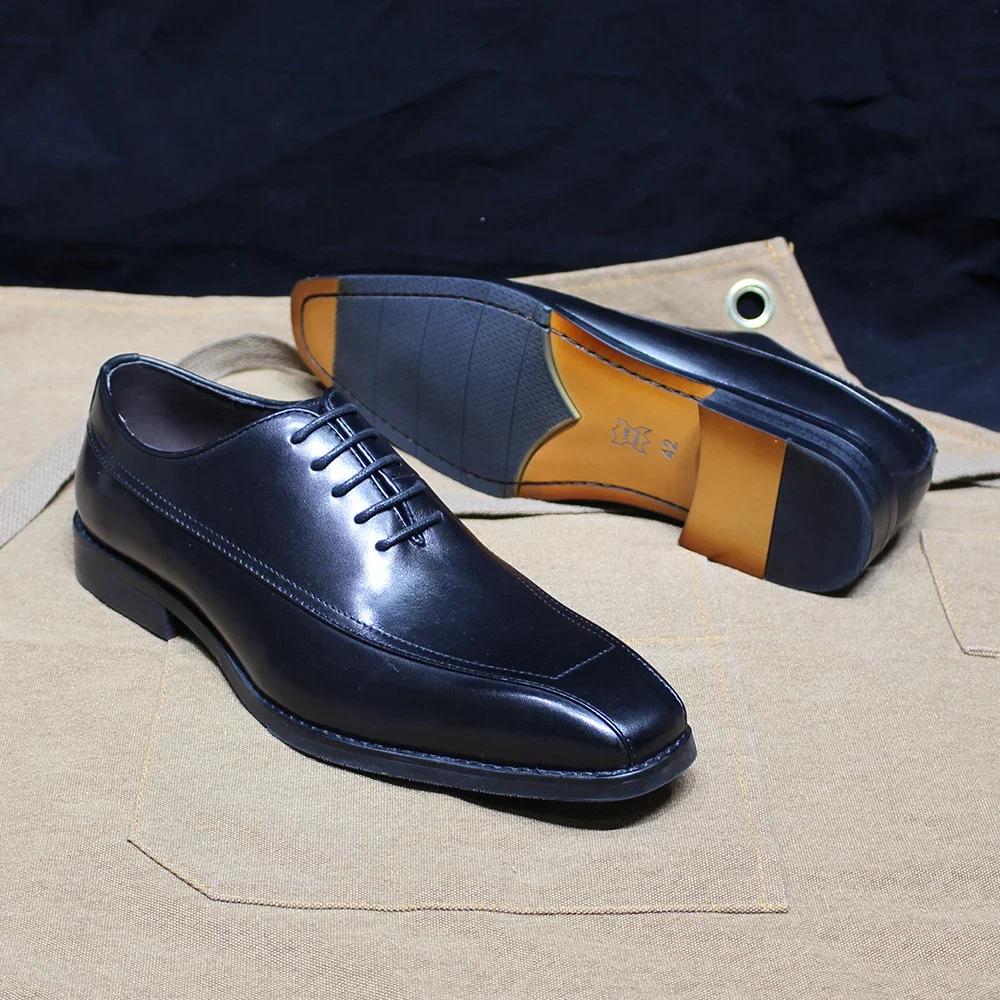 Italian Mens Genuine Leather Oxfords Classic Plain Toe Lace-Up Dress Shoes Handmade for Office Wedding Party Formal Occasions