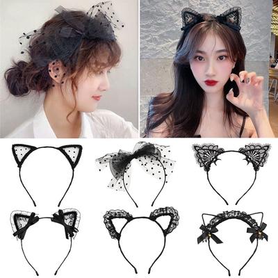 Women Girls Cute Lace Cosplay Headwear Hair Accessories Fancy Dress Hairband Cat Ear Headband