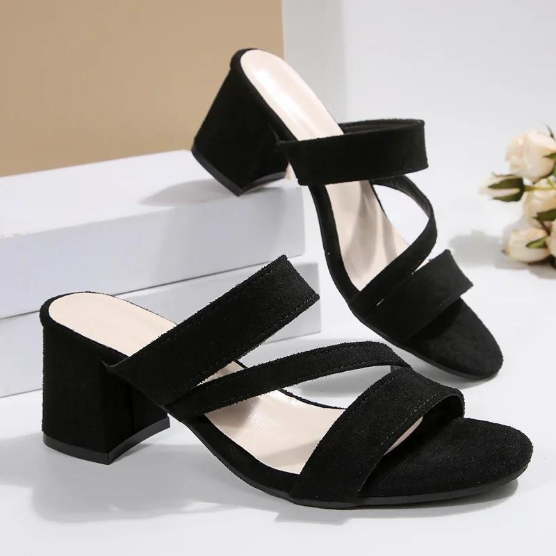 Summer Strap Party Office Red Lady Sandals Casual Women Sandals High Square Heels Peep Toe Shoes for Women Sandalias De Mujer