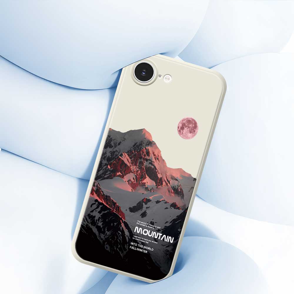 For iPhone 16e Case Pink Snow Mountain Pattern Printing Straight Edge TPU Phone Back Cover
