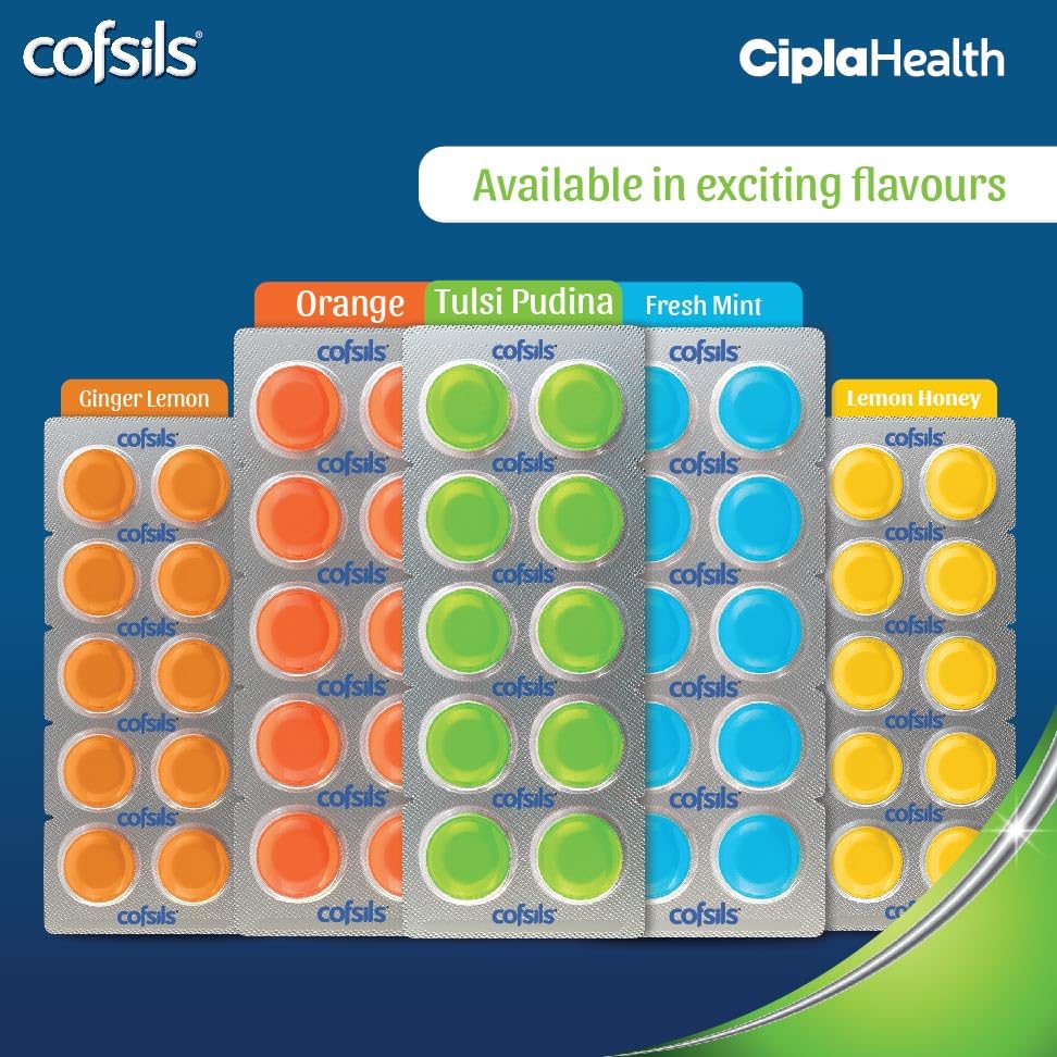 Cipla Cofsils Lozenges 200 Count  (10 x 20 Strips) Pudina Flavour Quick Soothing Relief for Sore Itchy Scratchy Throat