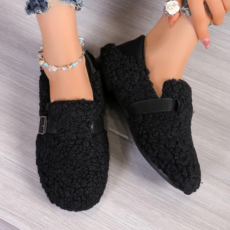 Damen Slipper aus Kunst-Shearling, Plüschfleece-gefüttert, warme, kuschelige Schuhe