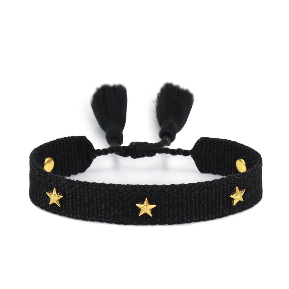 Rhinestone Embroidery Woven Bracelets Adjustable Rope Stackable Bangle For Women