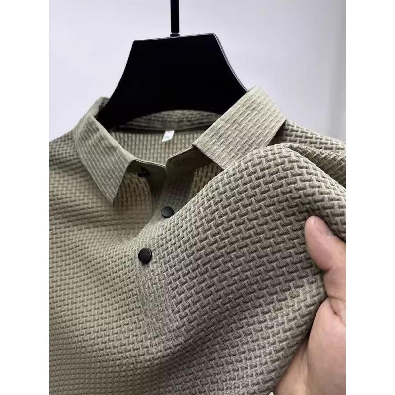 

Solid Color Short-Sleeve Polo Shirt Slim Fit Versatile Collared Top Men S Summer Fashion Trend Casual Turn-Down Collar M хаки