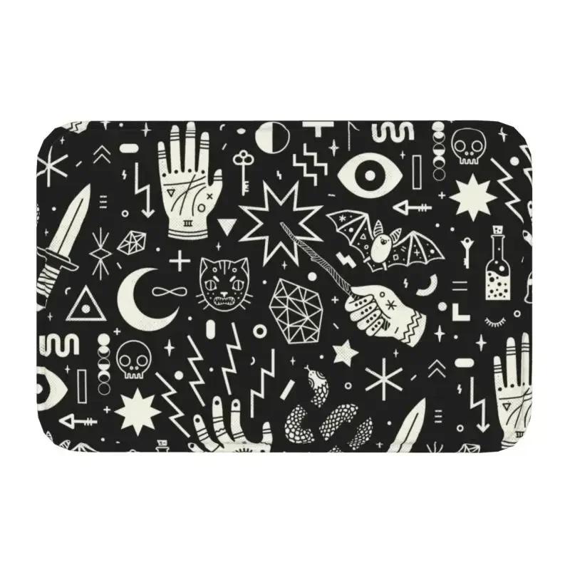 Skull Damask Pattern Doormat Non-Slip Entrance Bathroom Kitchen Door Floor Mat Halloween Witch Goth Occult Toilet Carpet Rug